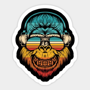 Gorilla headphones music vintage retro colors sunglasses Sticker